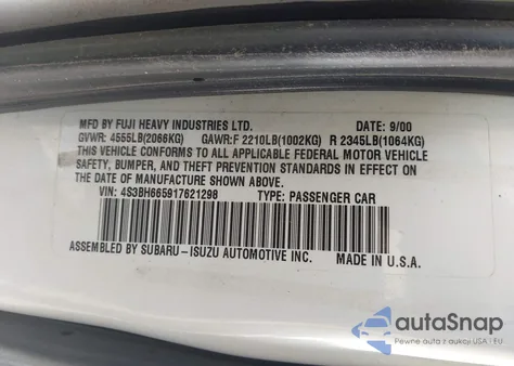 2001 Subaru Outback из США, поврежденный, VIN 4S3BH665917621298